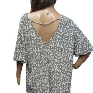 Plus Size Floral Print ruffled sleeves knit top